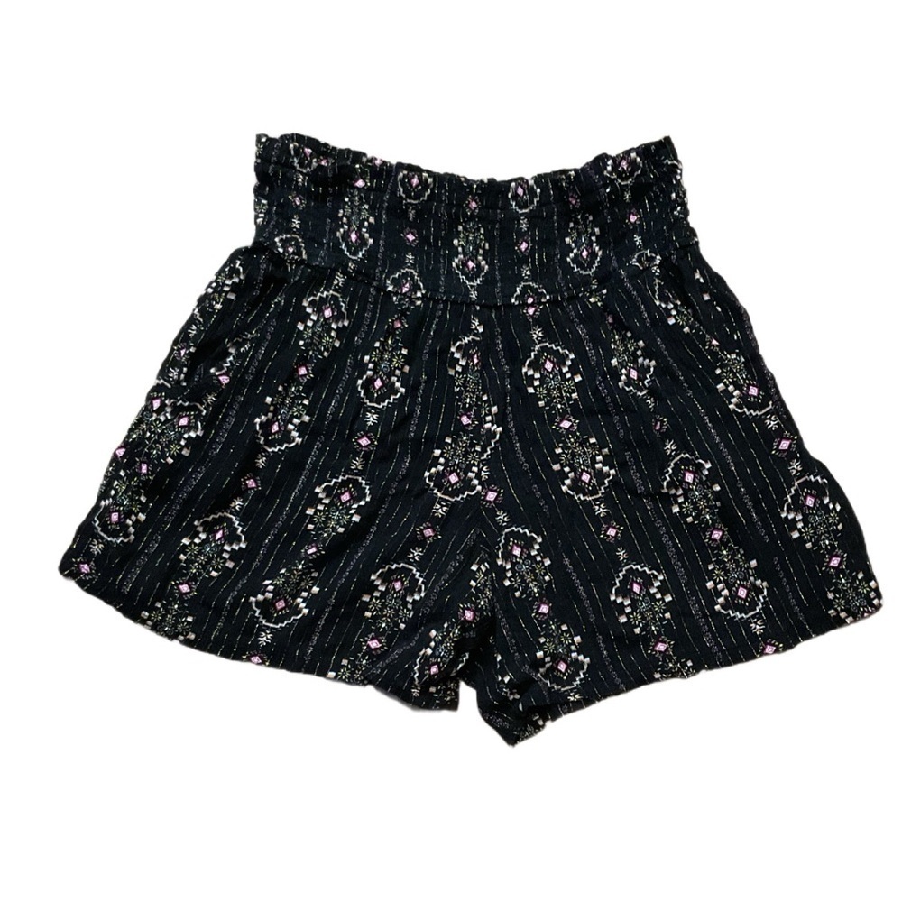 Three Dots Black Floral High Waist Shorts